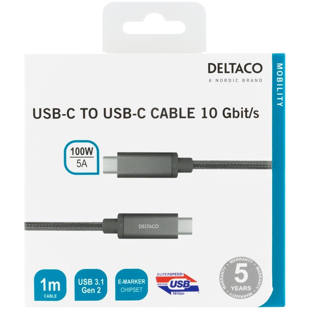 Cavo Deltaco Usb-c Superspeed, 1 M, Usb 3.1 Gen 2, 10 Gbps, 100 W, Spazio - Foto 2