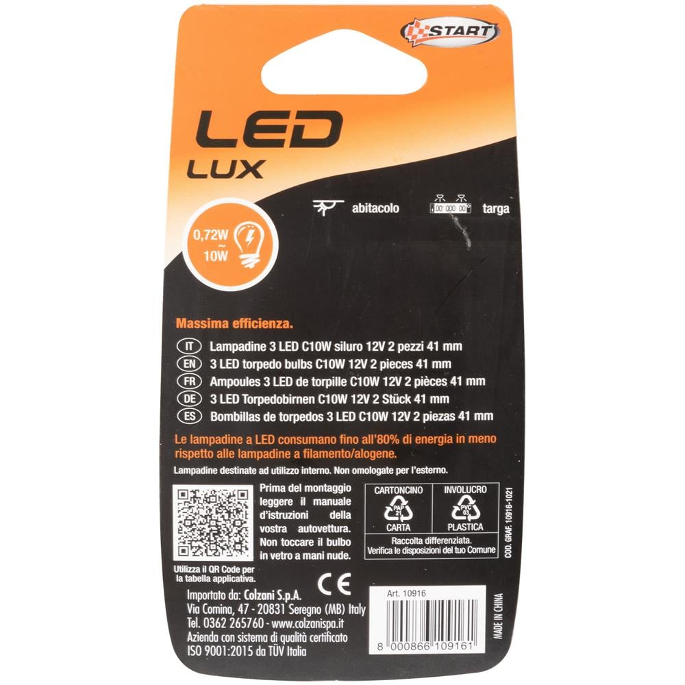 Lampadine Siluro Auto 3 Led 12v 10w Due Pezzi 41 Mm Illuminazione - Foto 4