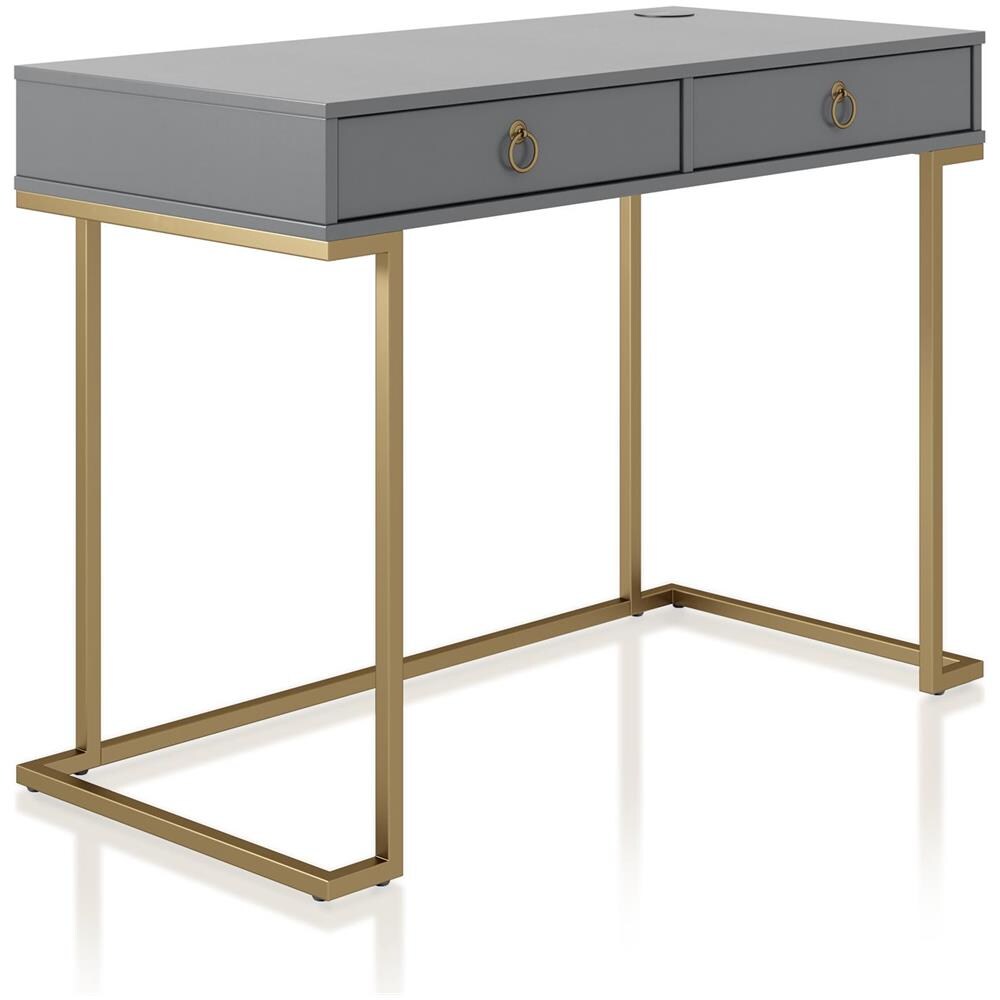 Camila Scrittoio Con 2 Cassetti In Mdf Grigio Grafite - Foto 2