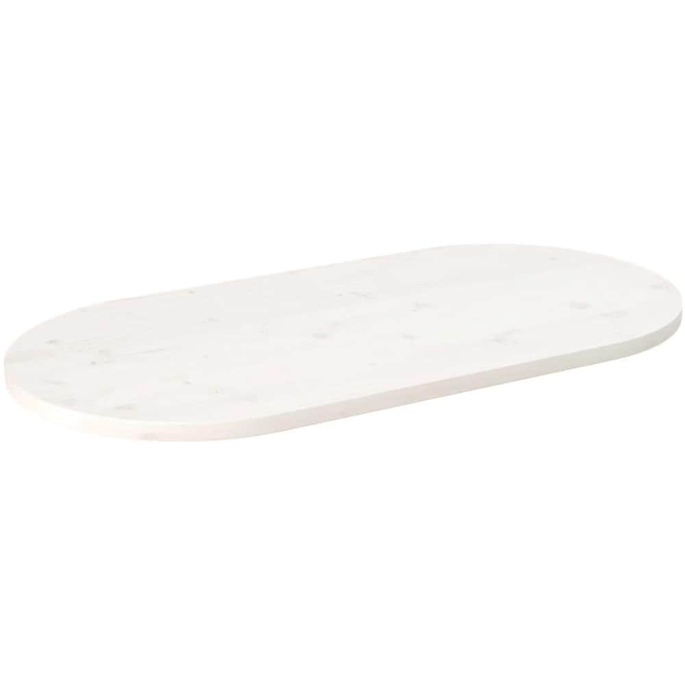 Piano Tavolo Bianco 90x45x2,5cm In Legno Massello Di Pino Ovale - Foto 1