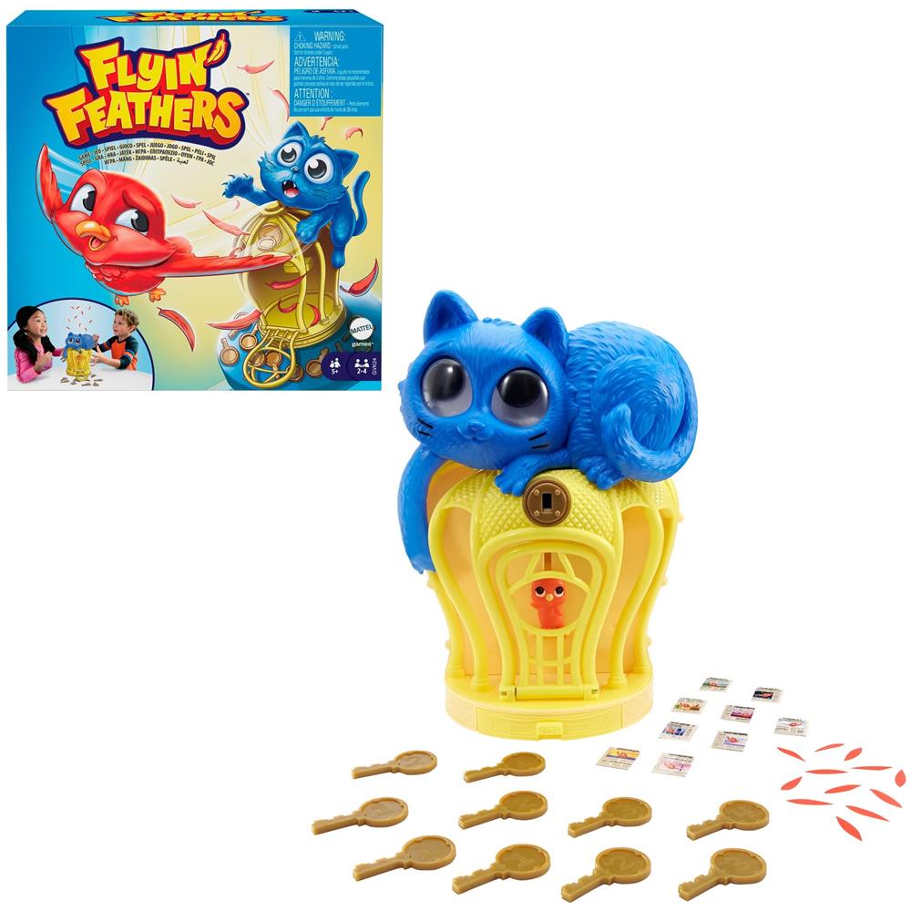 Giochi Mattel Flyin Feathers Gioco Per Bambini Con Gatto Giocattolo E Uccello In Gabbia Per Uccelli, Da 2 A 4 Giocatori, Regalo Per Bambini Dai 5 Anni In Su - Foto 1