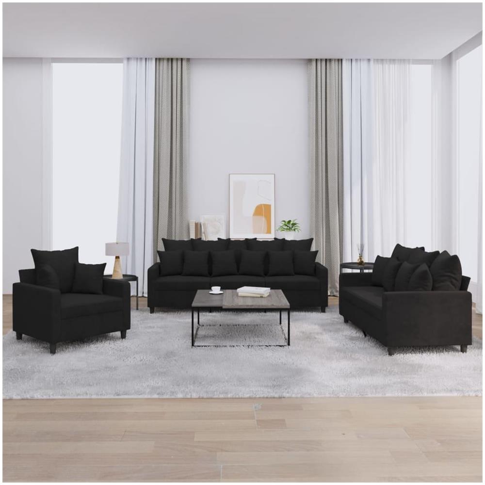 Set di Divani 3 pz con Cuscini Nero in Velluto - Foto 2
