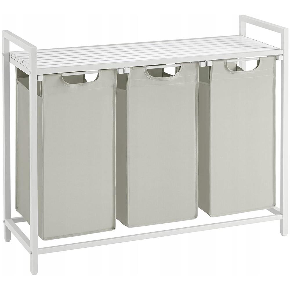 Cesto portabiancheria bianco a 3 scomparti con piano in MDF stile loft - Foto 1