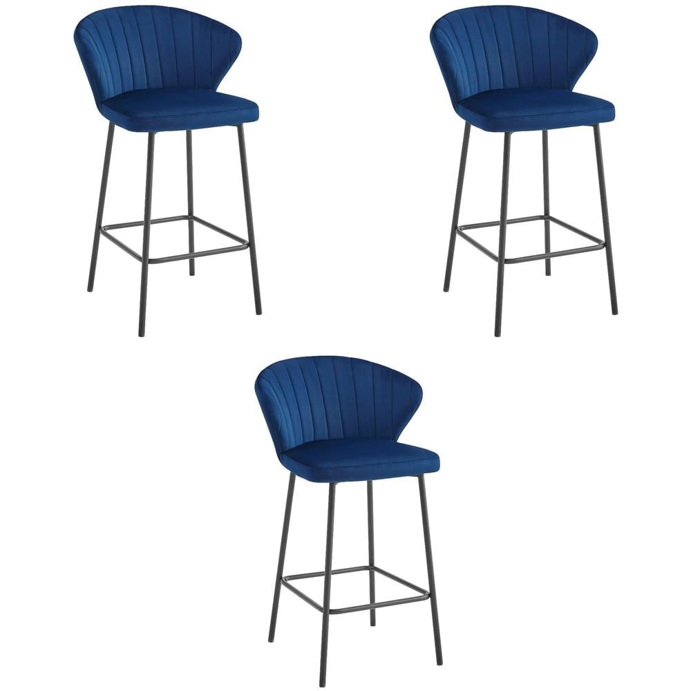 Sgabello da bar Valora GATTA in velluto blu navy con gambe nere x3 - Foto 1