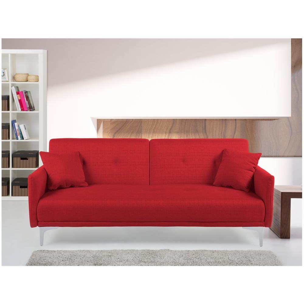 Divano Letto Moderno 3 Posti In Tessuto Rosso Lucan - Foto 2