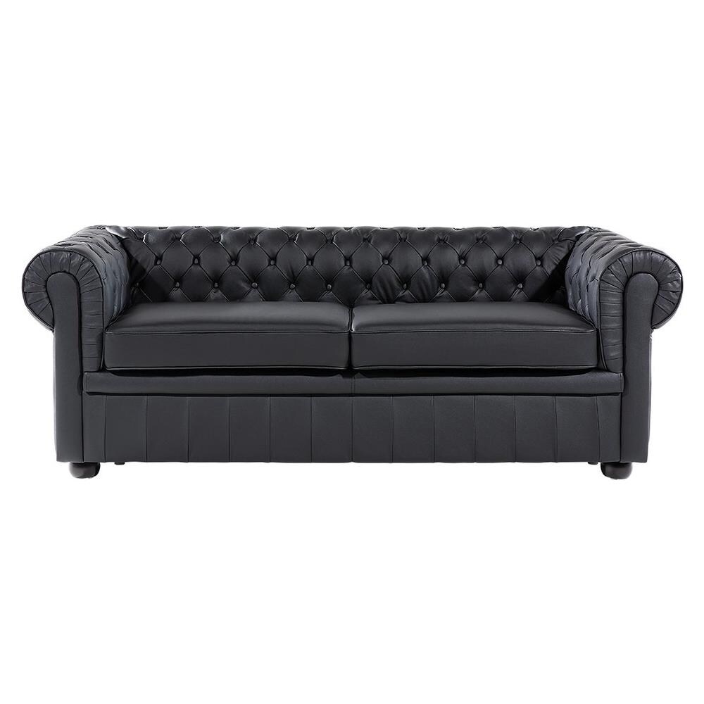 Divano Vintage A 3 Posti In Pelle Nera Chesterfield - Foto 1