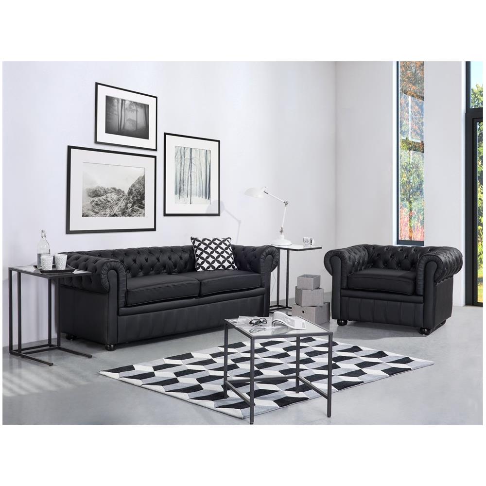 Divano Vintage A 3 Posti In Pelle Nera Chesterfield - Foto 2