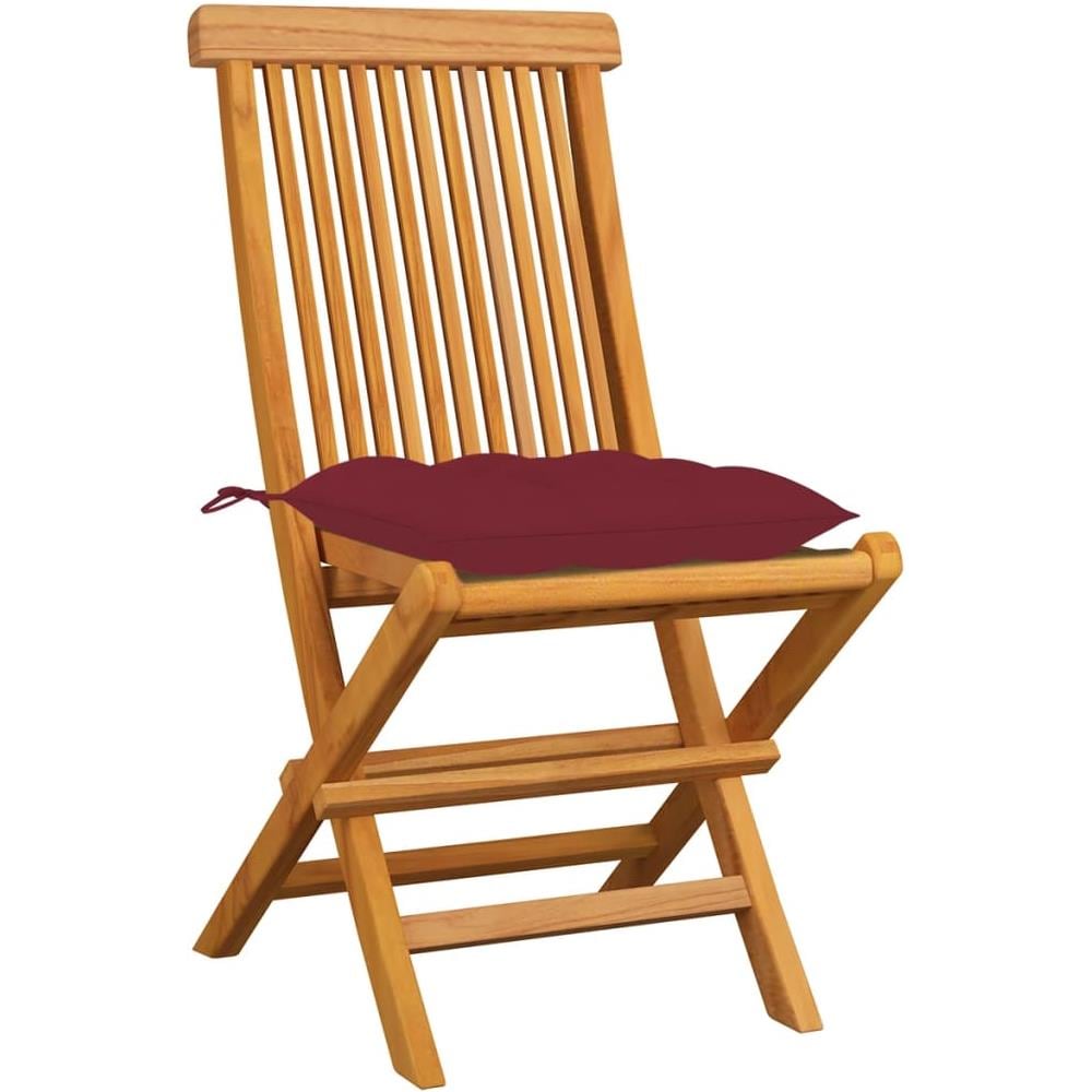 Sedie da Giardino con Cuscini Rosso Vino 8 pz Massello di Teak - Foto 2