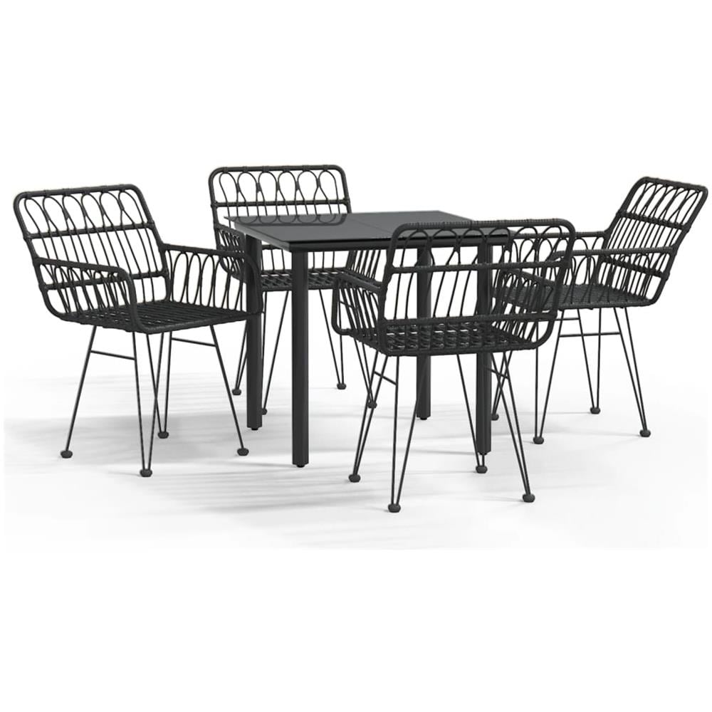 Set Da Pranzo Da Giardino 5 Pz Nero In Polyrattan - Foto 2