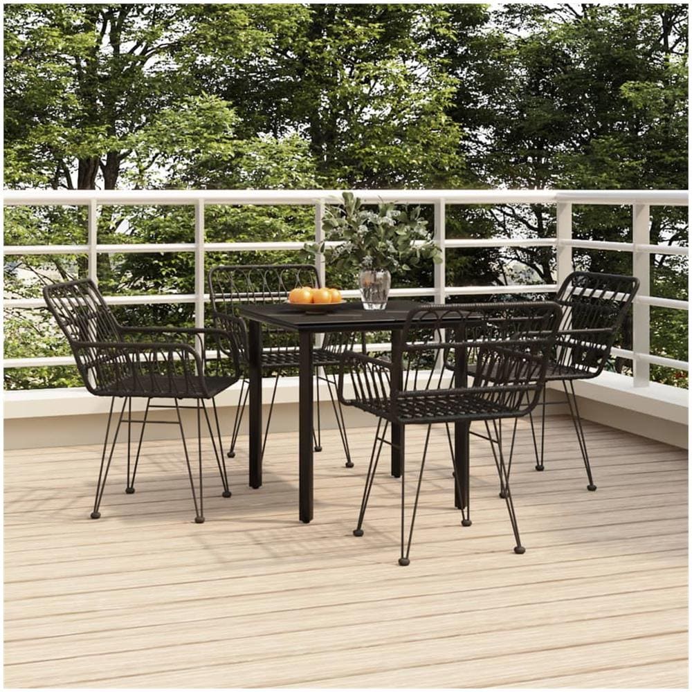 Set Da Pranzo Da Giardino 5 Pz Nero In Polyrattan - Foto 1