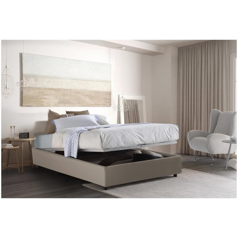 Letto Piazza E Mezza Matilde, Letto Contenitore Con Rivestimento In Ecopelle, 100% Made In Italy, Apertura Frontale, Adatto Per Materasso Cm 120x190, Tortora - Foto 1