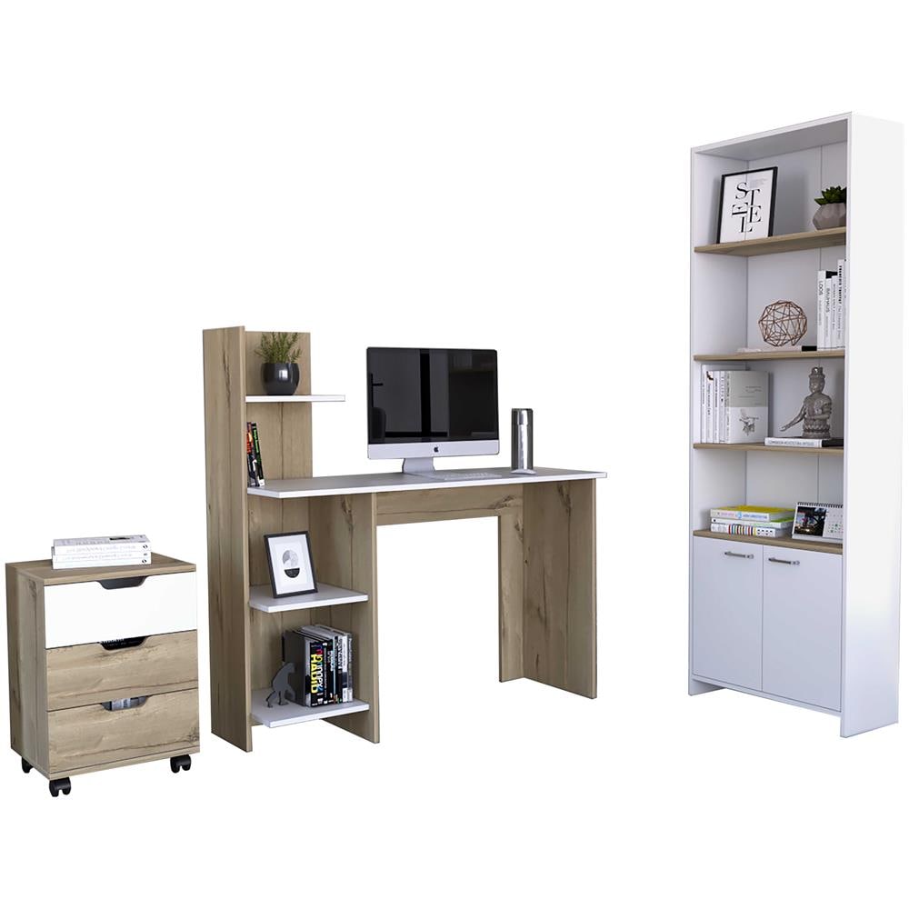 Set Da Ufficio Z, Scrivania Vilna 120 Con Ripiano A Giorno + Cassettiera Cartellaio Vilna + Libreria Z63 Con 2 Ante - Foto 1