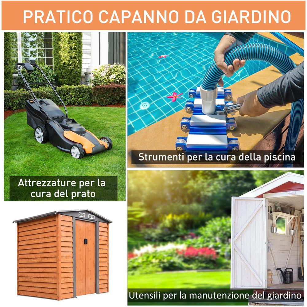 Casetta da Giardino in acciaio e PP con Prese d'Aria e Base, 197x163x178-200 cm, Marrone - Foto 6
