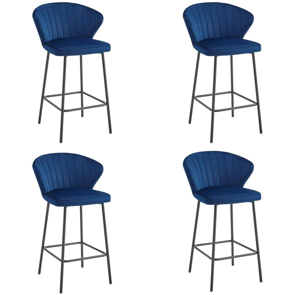 Sgabello da bar Valora GATTA in velluto blu navy con gambe nere x4 - Foto 1