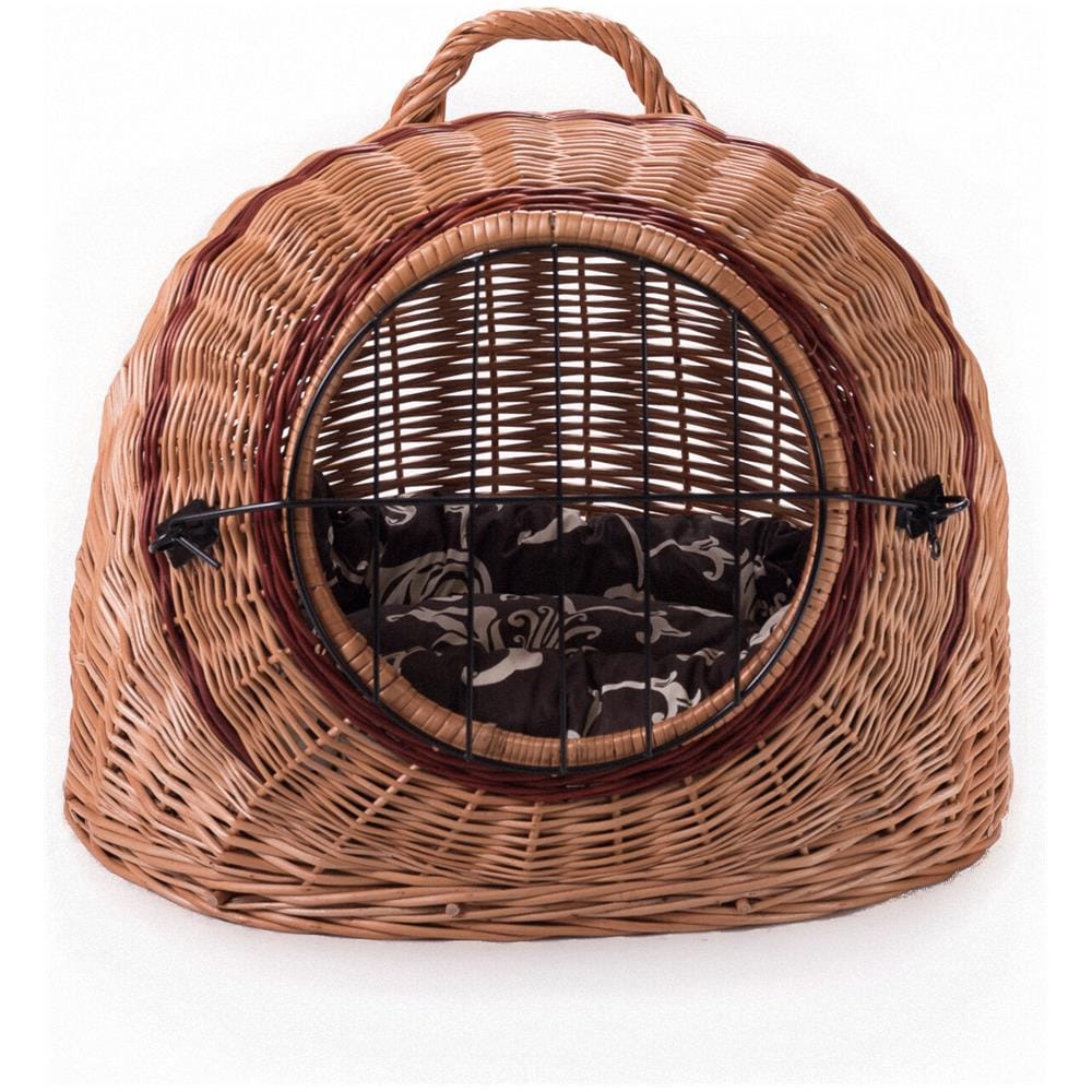 Trasportino Cani Gatti Animali Domestici Viaggi Cesto Cabina Vimini Cuscino Marrone Con Motivo Floreale Taglia Standard - Foto 2