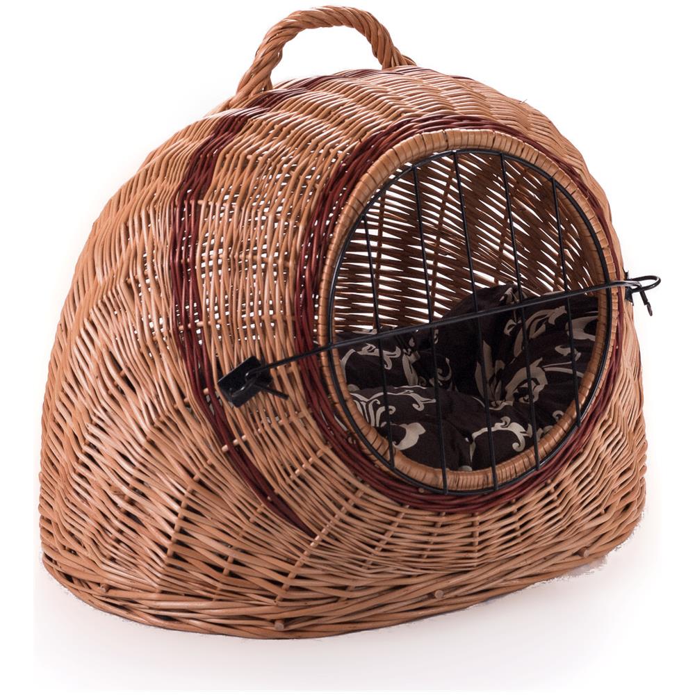 Trasportino Cani Gatti Animali Domestici Viaggi Cesto Cabina Vimini Cuscino Marrone Con Motivo Floreale Taglia Standard - Foto 1