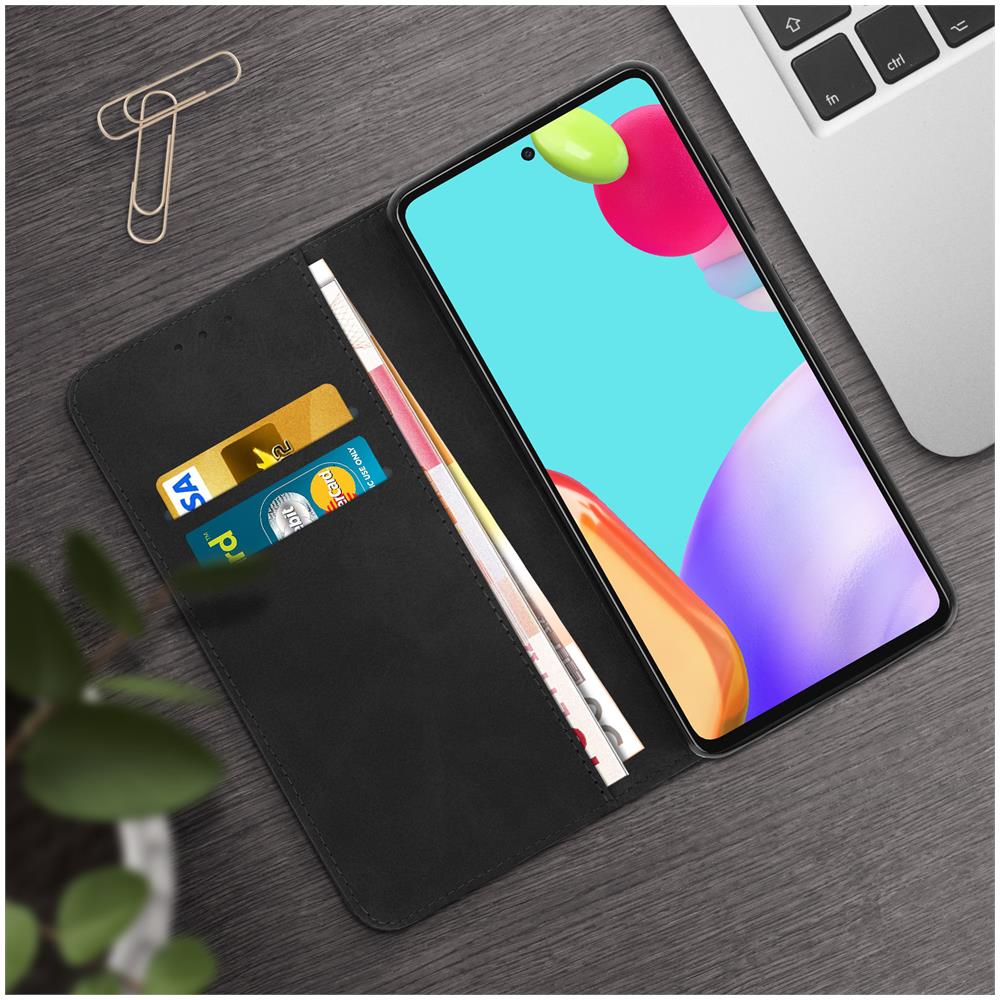Custodia Portafoglio Samsung Galaxy A52 5g / 4g Supporto Stile Retrò Nero - Foto 5