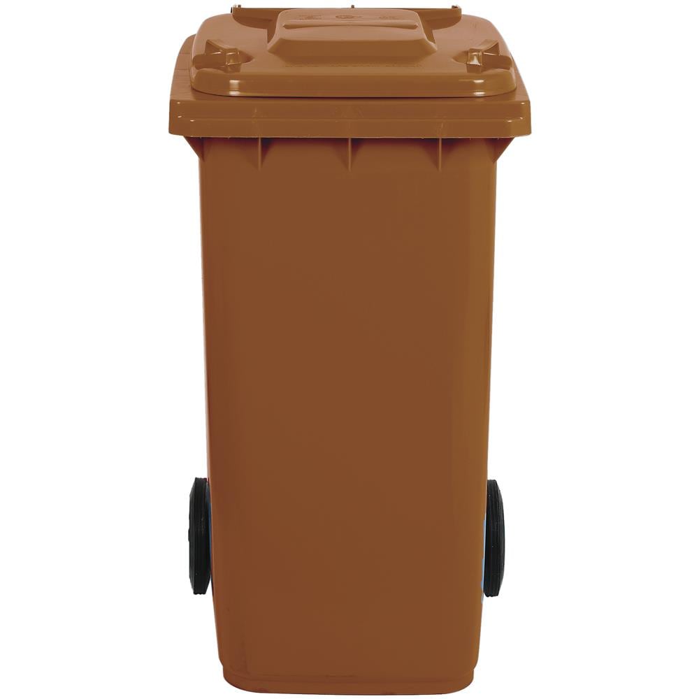 Bidone carrellato marrone per la raccolta differenziata rifiuti 240 Lt con ruote e coperchio UNI EN 840 per rifiuti e riciclo - Foto 2