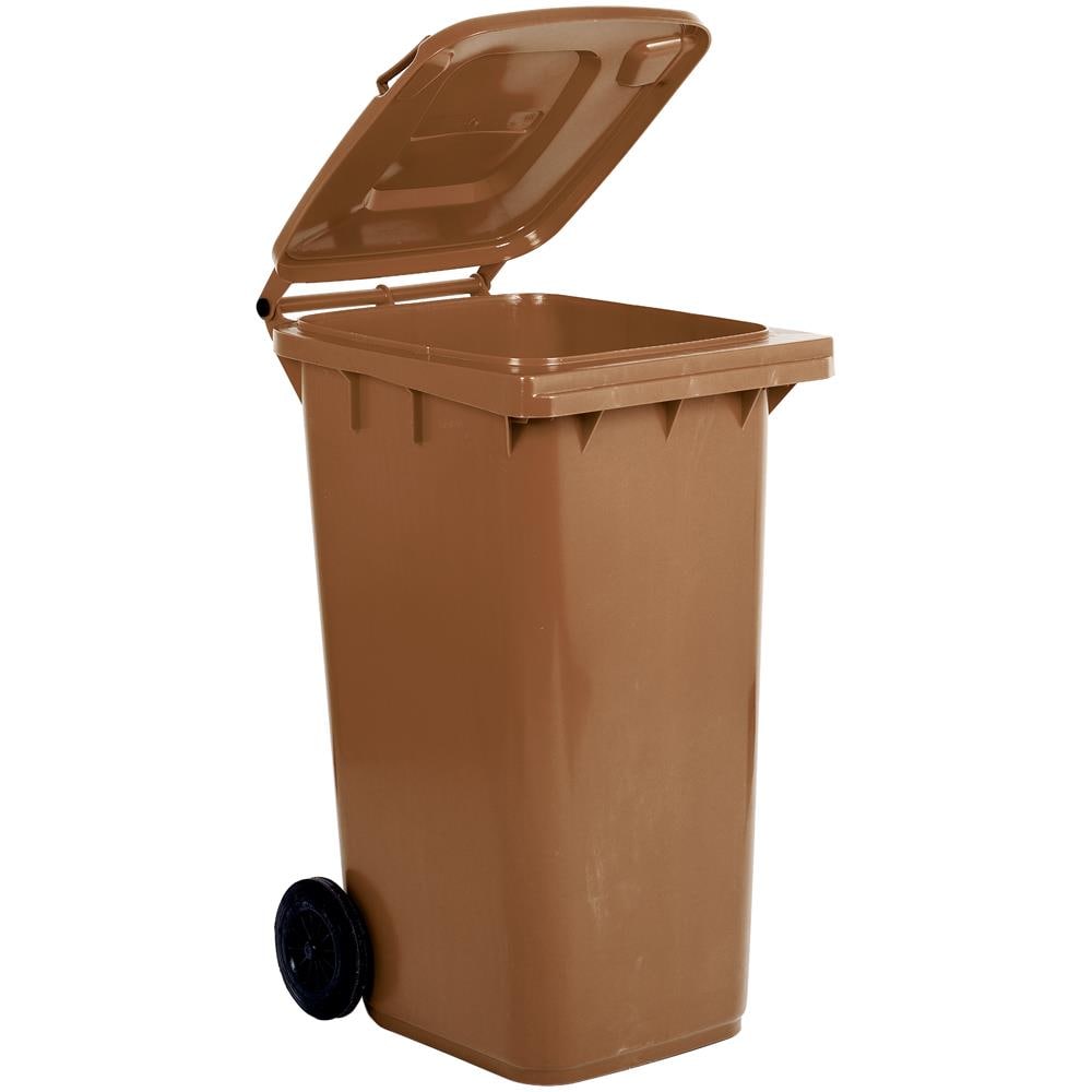 Bidone carrellato marrone per la raccolta differenziata rifiuti 240 Lt con ruote e coperchio UNI EN 840 per rifiuti e riciclo - Foto 1
