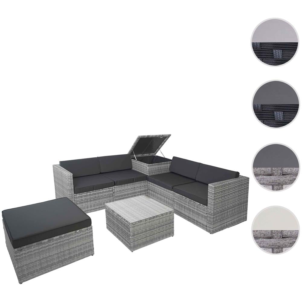 Salottino da esterno giardino HWC-D24 polyrattan antracite con cuscini grigio scuro