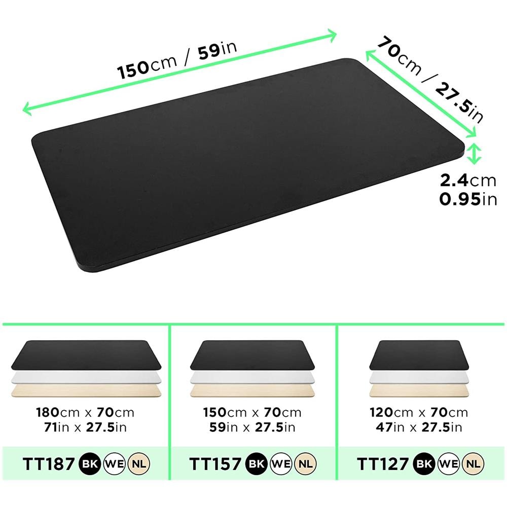 Tt157 Bk Piano Scrivania - Ripiano Scrivania 150 Cm X 70 Cm - Compatibile Con Telai Da Scrivania - Piano Di Lavoro Per Ufficio Ergonomico - Nero - Foto 4