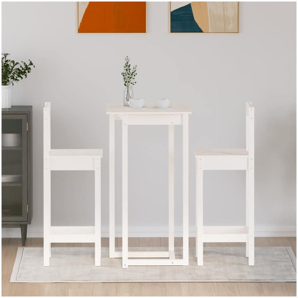 Set Da Bar 3 Pz Bianco In Legno Massello Di Pino - Foto 3