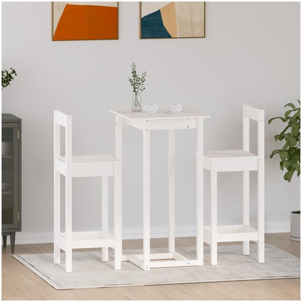 Set Da Bar 3 Pz Bianco In Legno Massello Di Pino - Foto 1