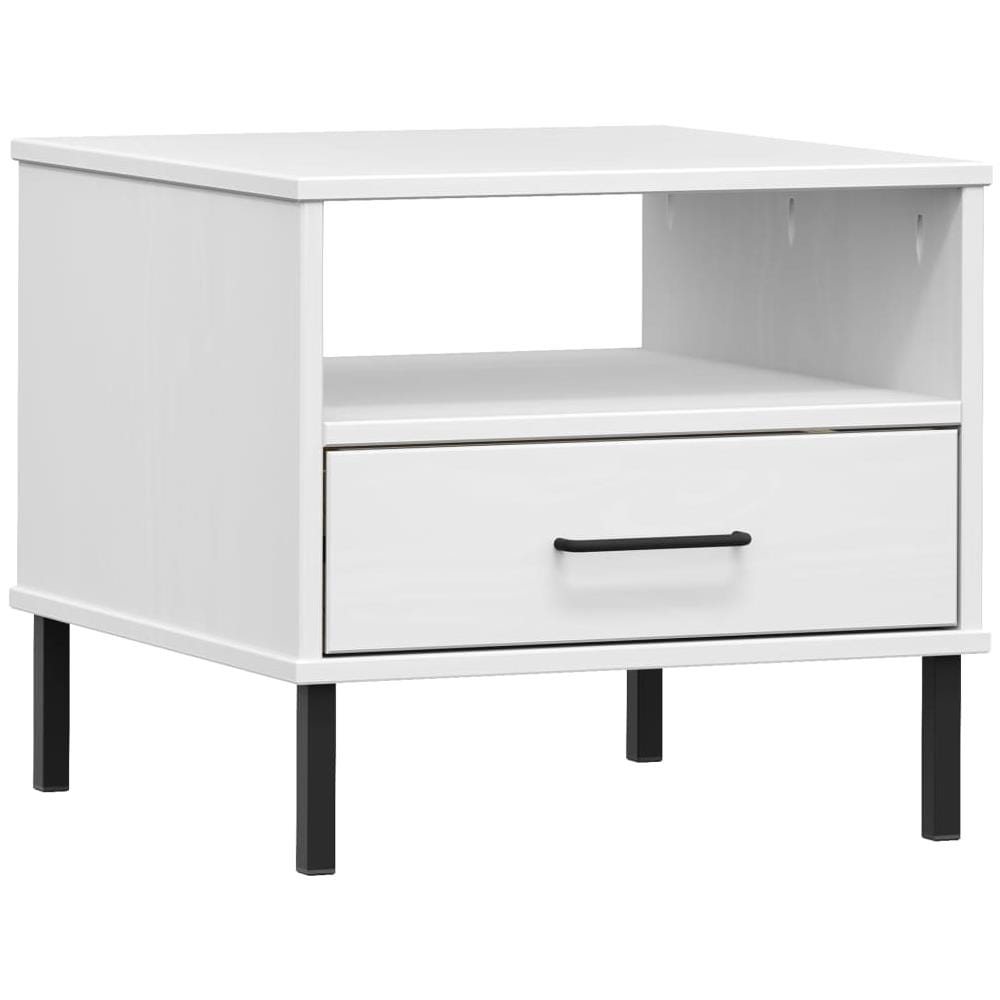Comodino Con Gambe In Metallo Bianco Legno Massello Pino Oslo - Foto 2