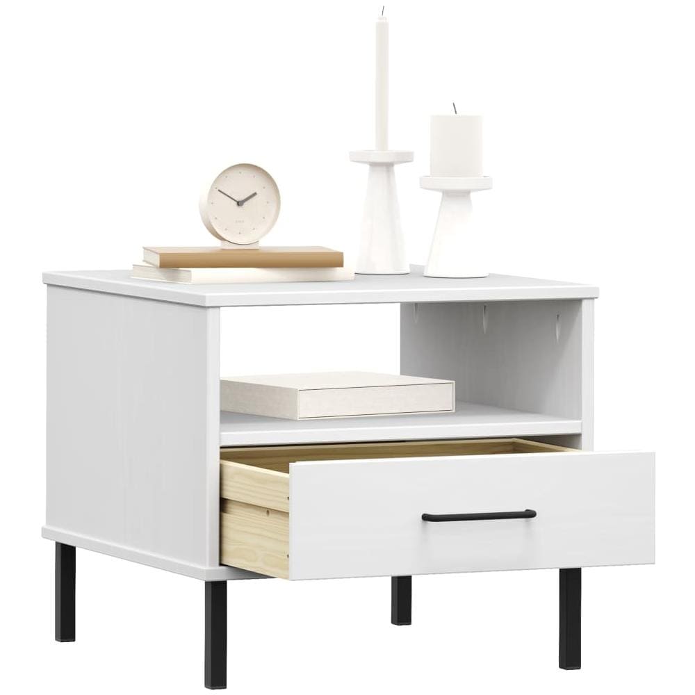 Comodino Con Gambe In Metallo Bianco Legno Massello Pino Oslo - Foto 3