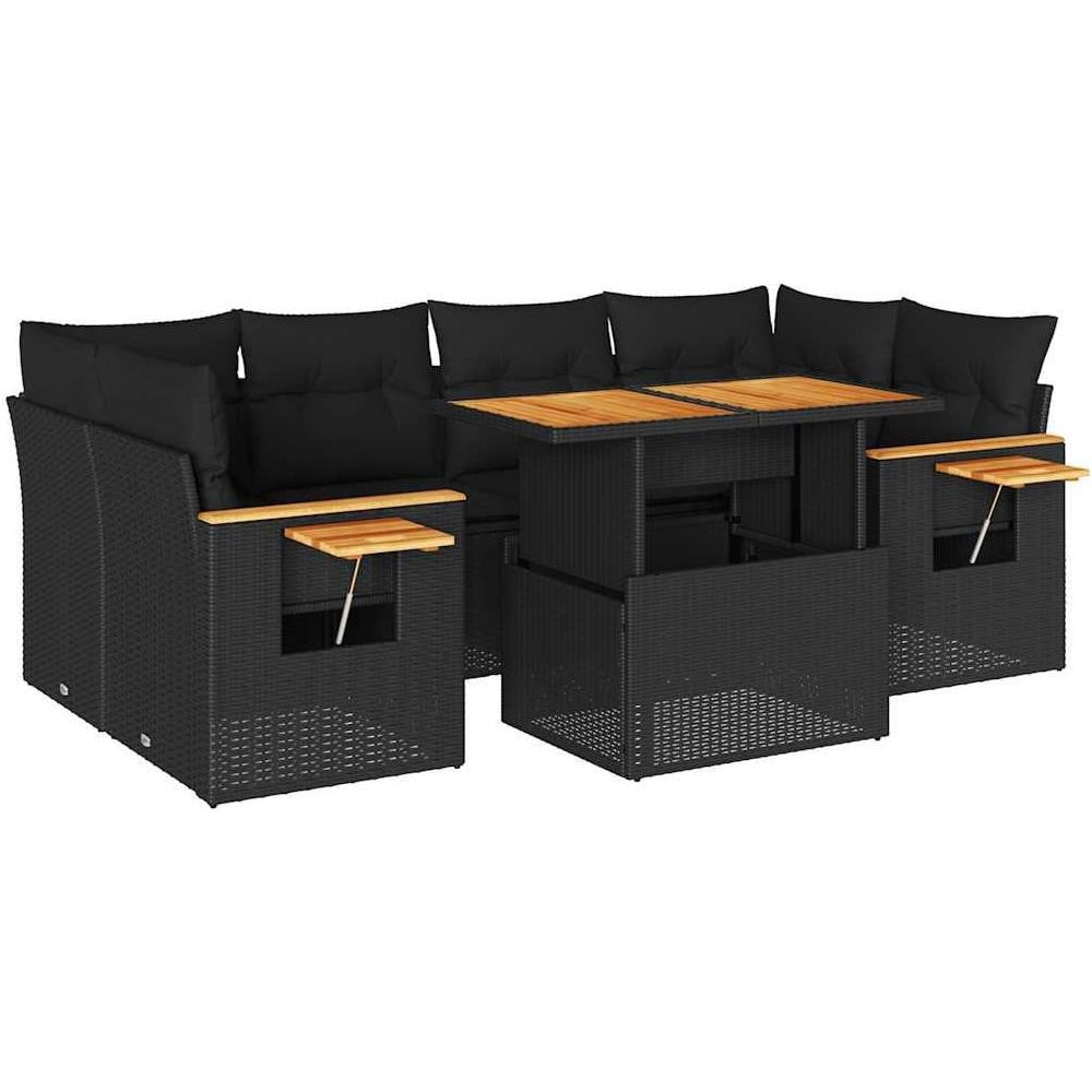 Set Divani da Giardino con Cuscini 7pz Nero Polyrattan Acacia - Foto 1