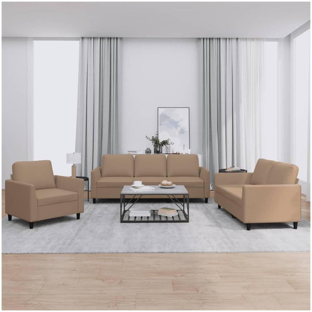 Set di Divani 3 pz con Cuscini cappuccino in Similpelle - Foto 2