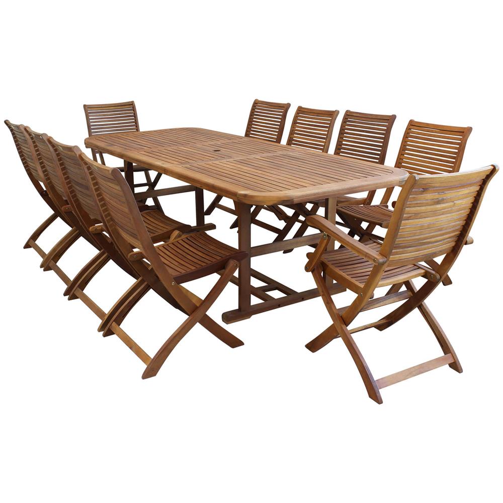 Set Tavolo Giardino Allungabile Rettangolare 180/240 X 100 Con 8 Sedie E 2 Poltrone In Legno Di Acacia Massiccio Per Esterno - Foto 1