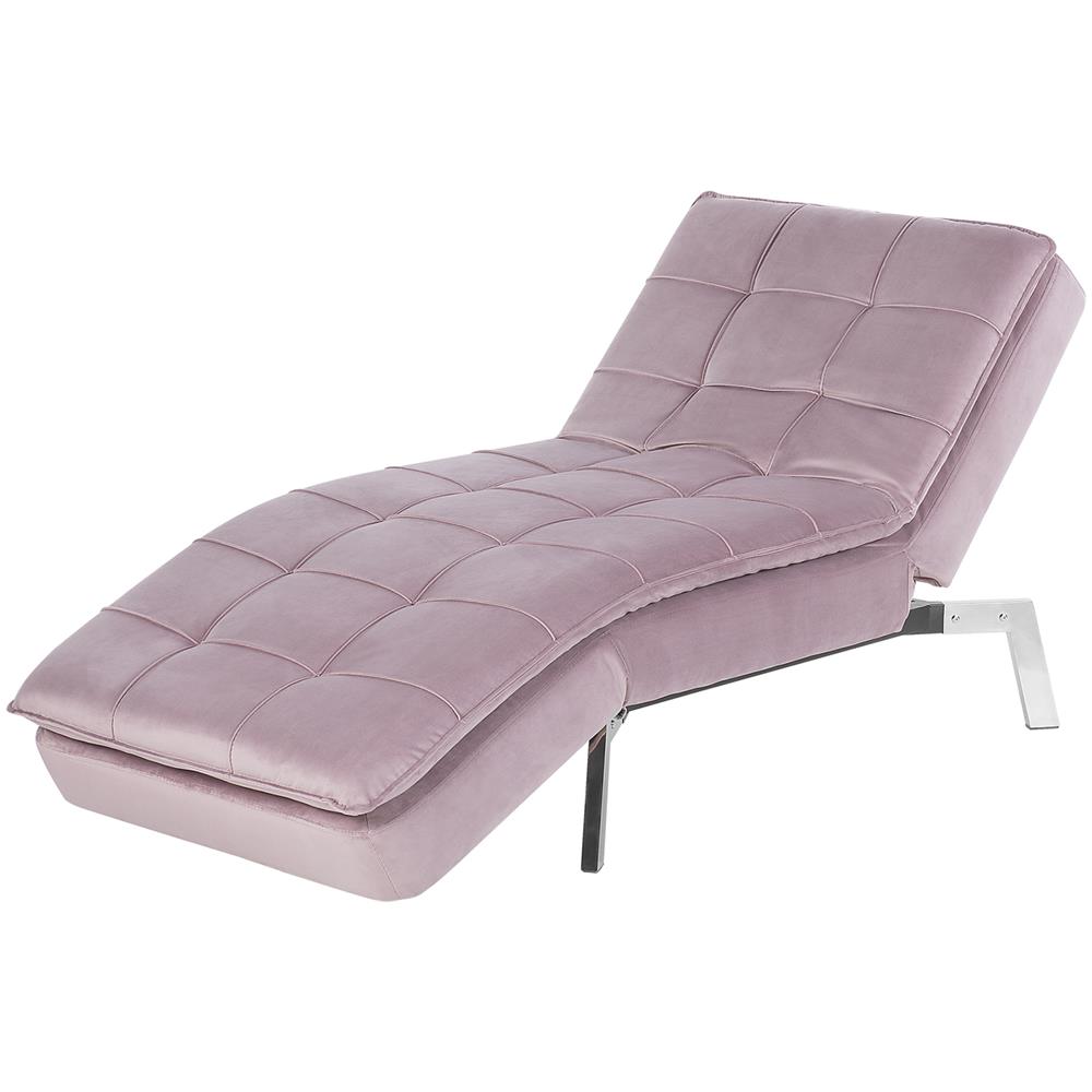 Chaise Longue Reclinabile In Velluto Rosa Loiret - Foto 1