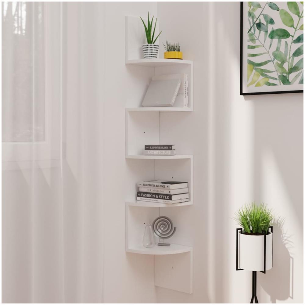 Scaffale Angolare a Muro Bianco Lucido 19x19x123 cm Multistrato - Foto 1