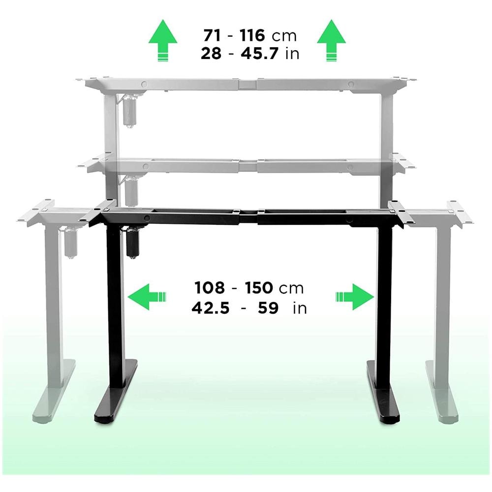 Tm12bk Telaio Per Scrivania Elettrico - Altezza Regolabile 71 - 116 Cm - Postazione Di Lavoro Ergonomica - Funzione Memoria - 2 Livelli - Meccanismo Singolo Di Sollevamento - Nero - Foto 2
