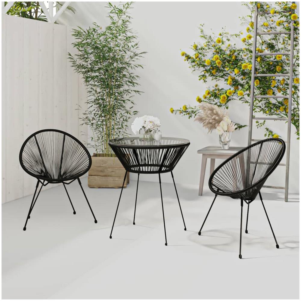 Set Da Pranzo Per Giardino 3 Pz In Rattan Pvc Nero - Foto 1