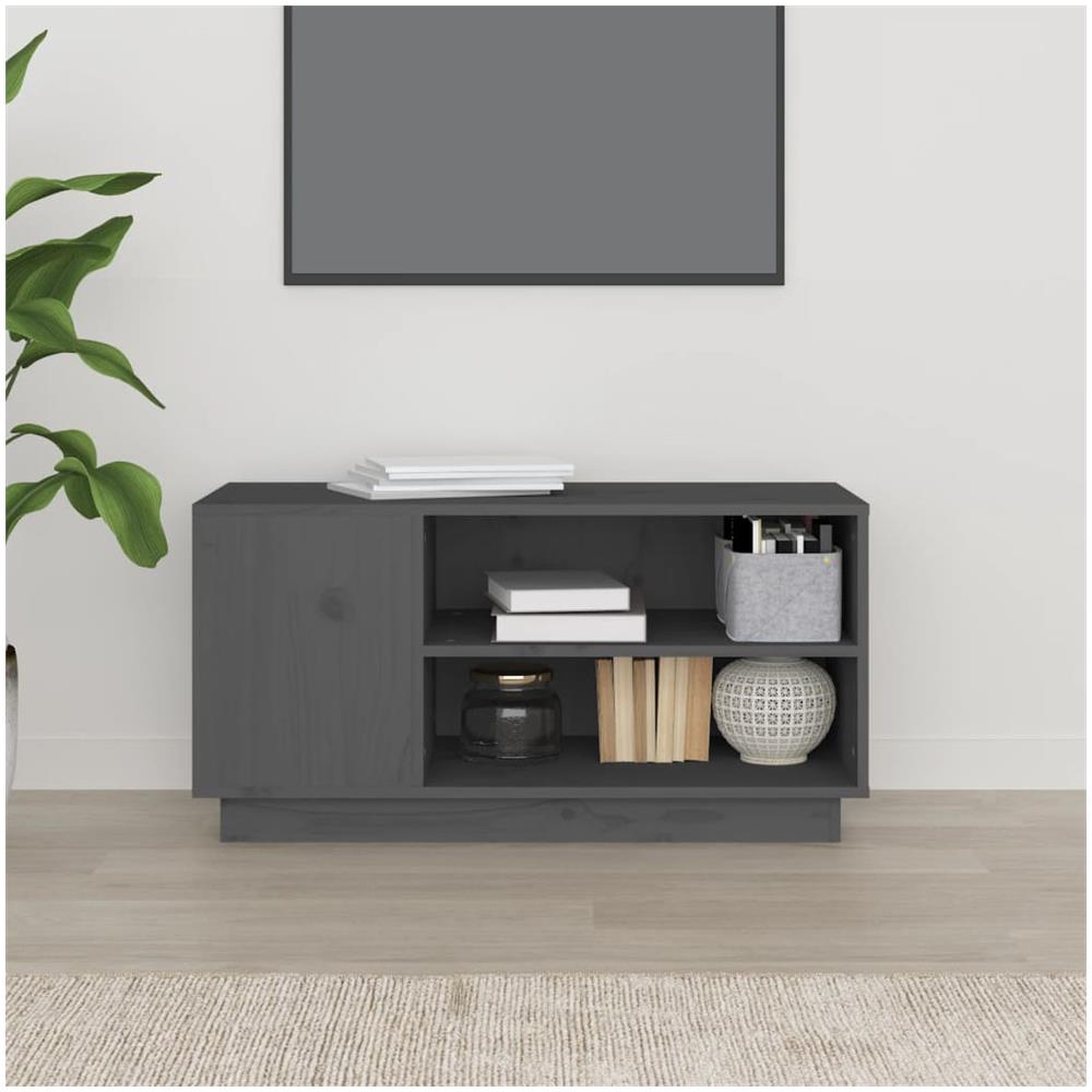 Mobile Porta Tv Grigio 80x35x40,5 Cm In Legno Massello Di Pino - Foto 10