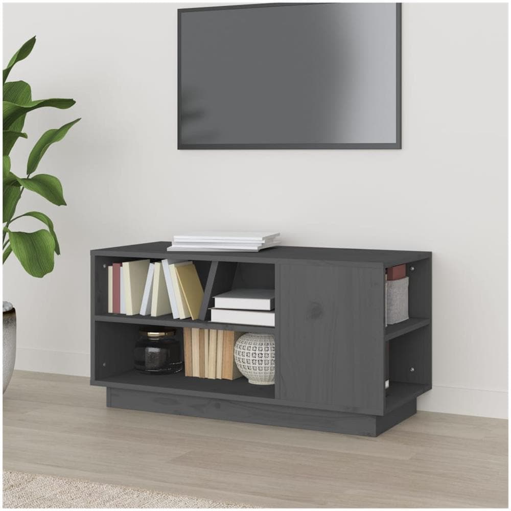 Mobile Porta Tv Grigio 80x35x40,5 Cm In Legno Massello Di Pino - Foto 1