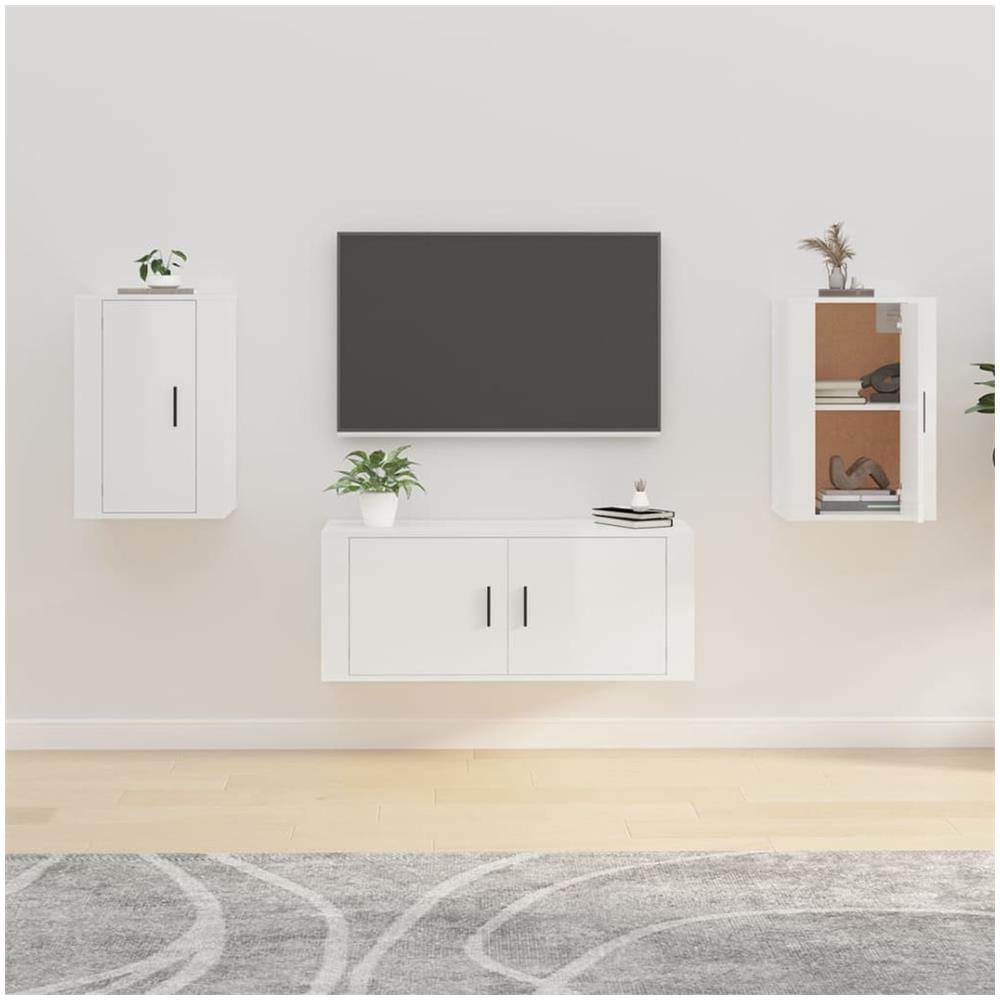Mobili Porta Tv A Parete 2 Pz Bianco Lucido 40x34,5x60 Cm - Foto 1