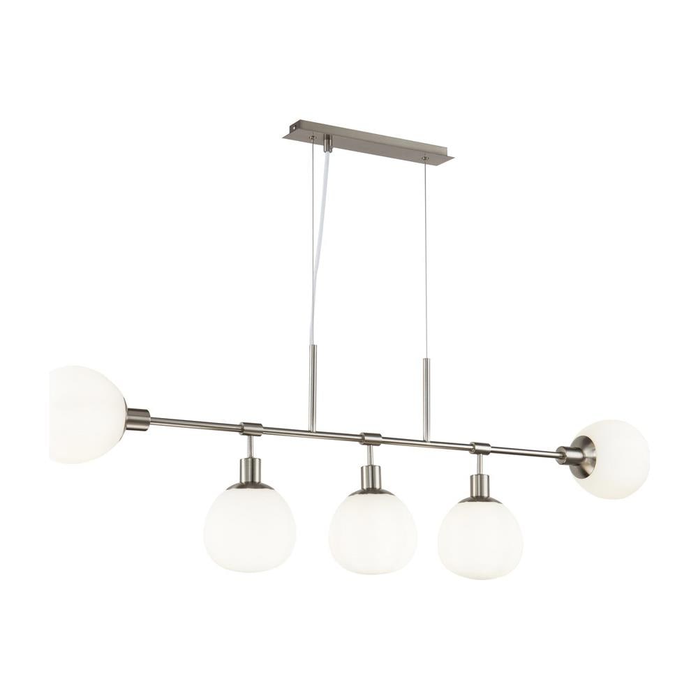 Lampadario Sospensione Erich Metallo Nichel 5 Luci E Diffusori Bianchi - Foto 1