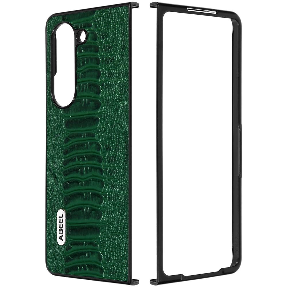 Cover Per Samsung Galaxy Z Fold5 Ibrida Vera Pelle Design Serpente Verde - Foto 2
