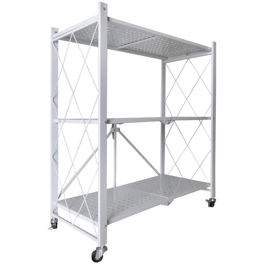 Home Scaffale Portaoggetti Multiuso Pieghevole Con Ruote 71x35x87 Cm Bianco - Foto 8