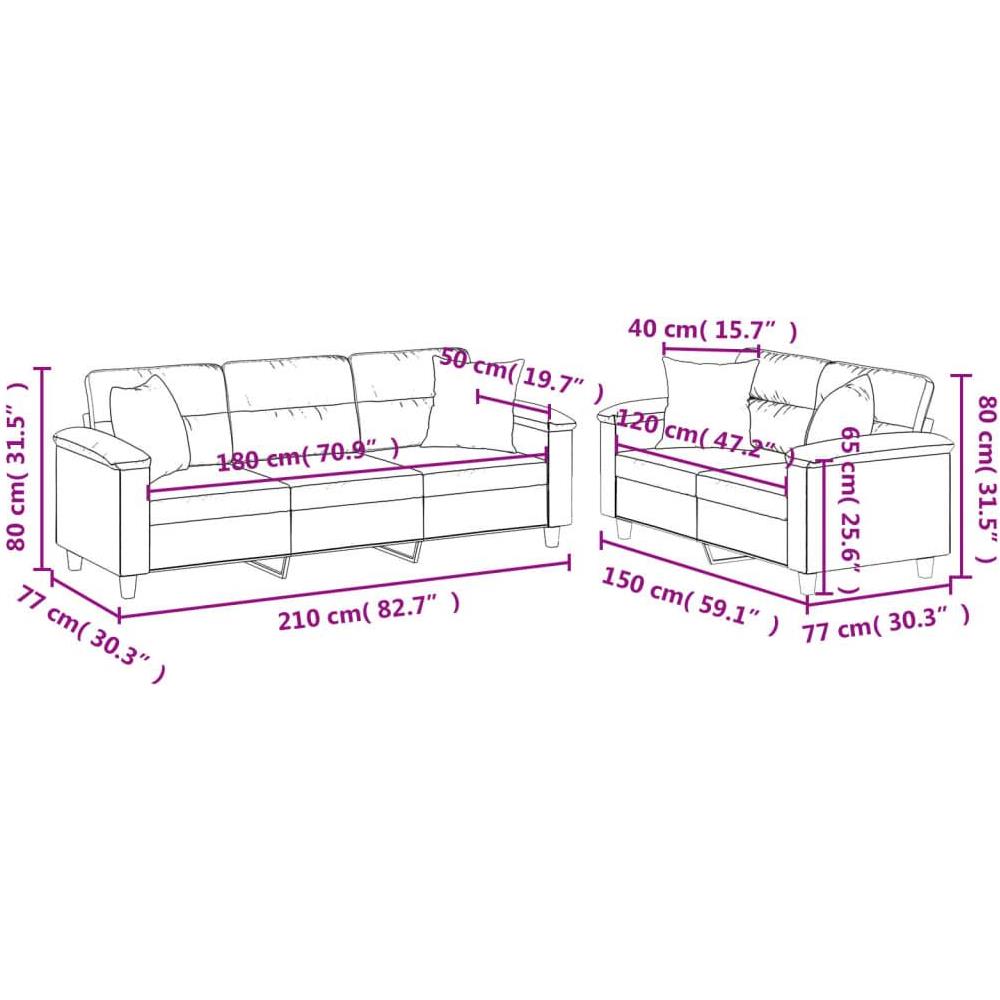 Set Divani 2 pz con Cuscini Nero in Tessuto Microfibra - Foto 8