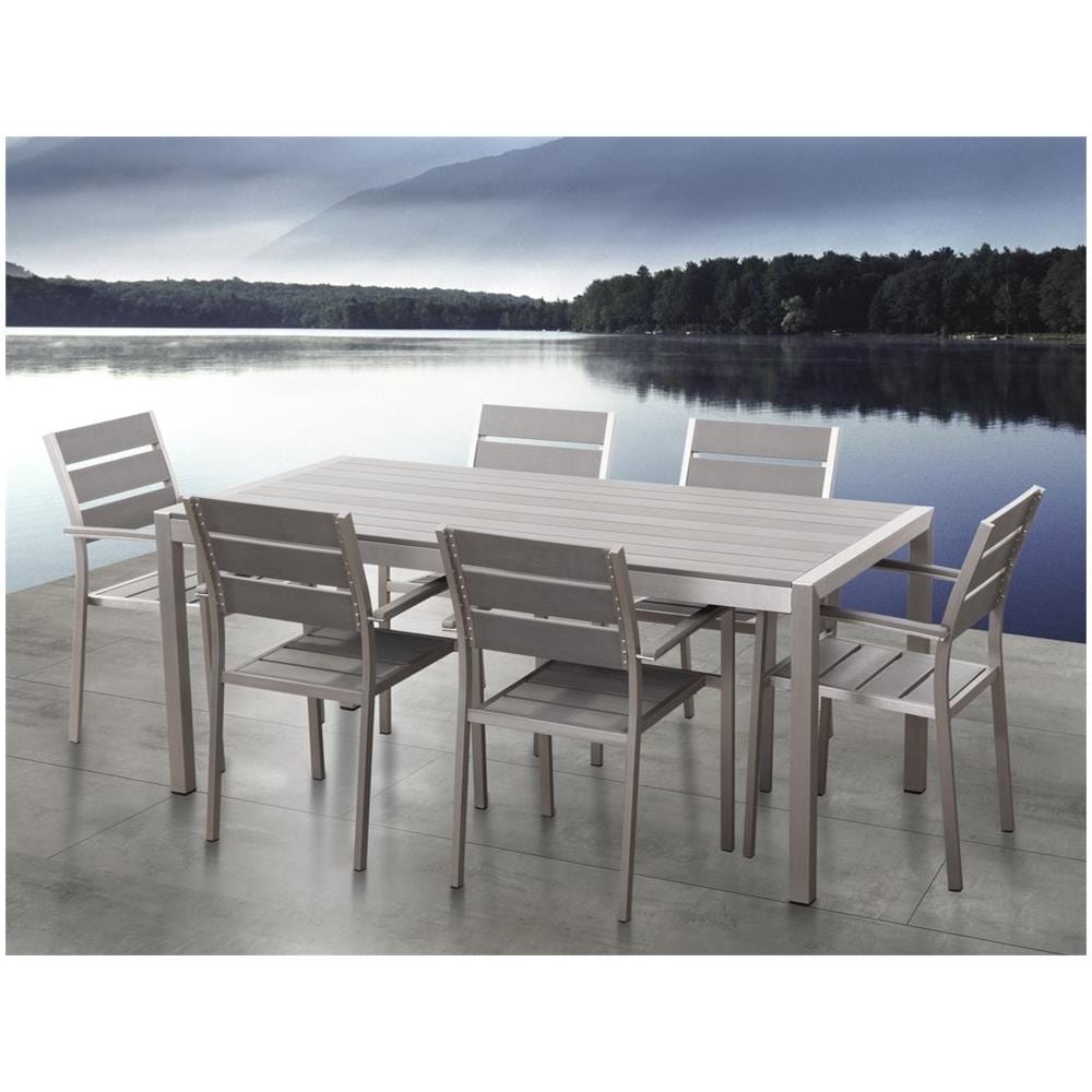 Set Di Tavolo E Sedie Da Giardino In Alluminio E Legno Sintetico Grigio Vernio - Foto 2