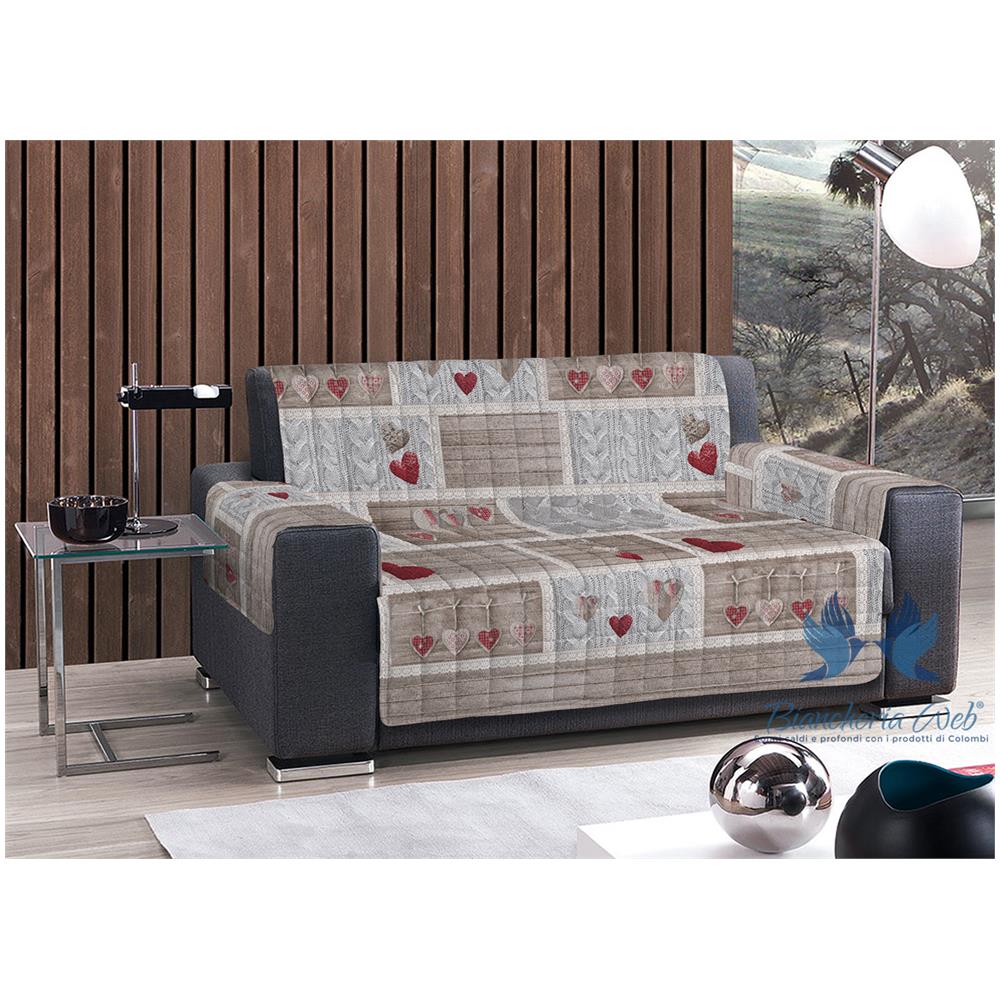 Copridivano Trapuntato Disegno Shabby Love Poltrona Rosso - Foto 1