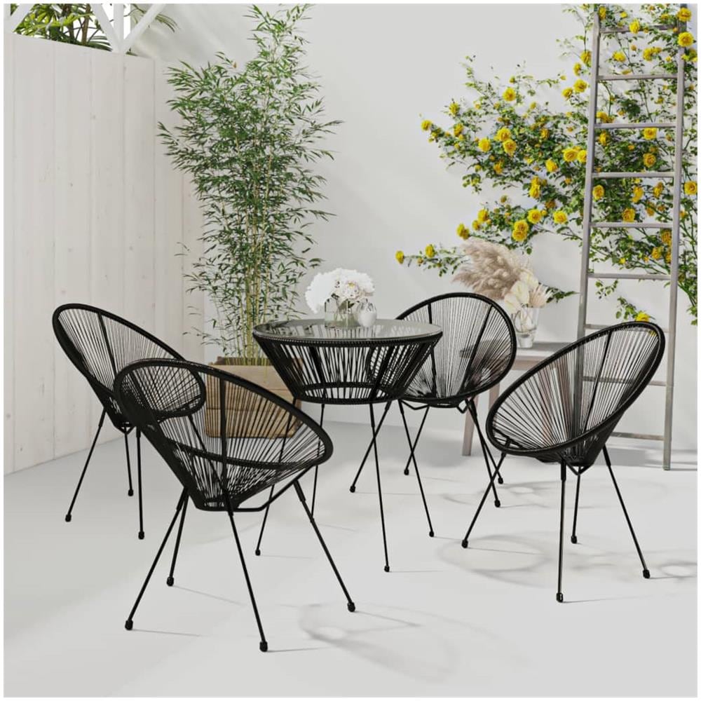 Set Da Pranzo Per Giardino 5 Pz In Rattan Pvc Nero - Foto 1