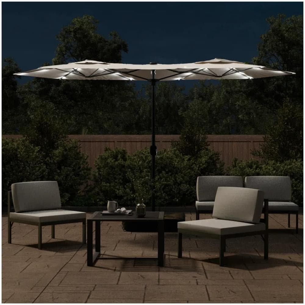 Ombrellone A Doppia Testa Con Led Bianco Sabbia 316x240 Cm - Foto 3