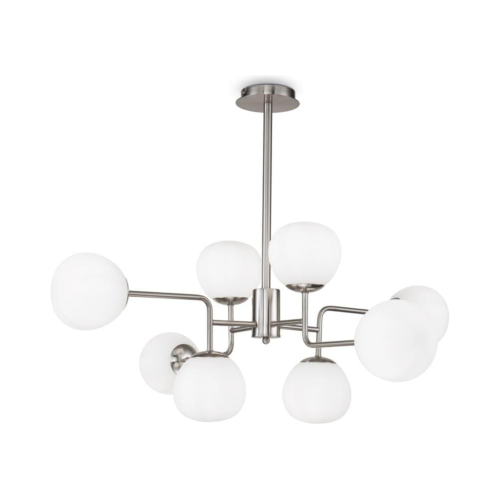 Lampadario Sospensione Erich In Metallo Nichel 8 Luci E Diffusori Bianchi - Foto 1