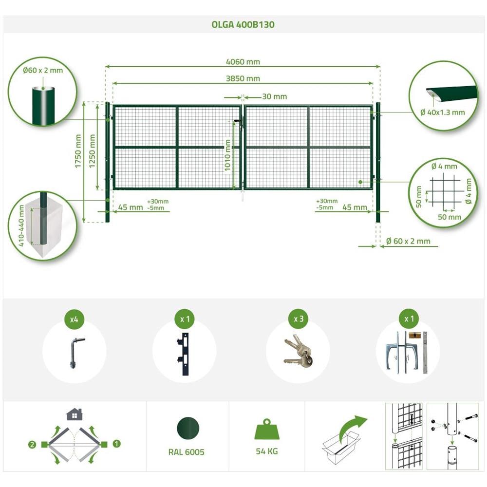 Cancello A Battente In Rete Metallica 4m Olga 400b130 Verde - Foto 8