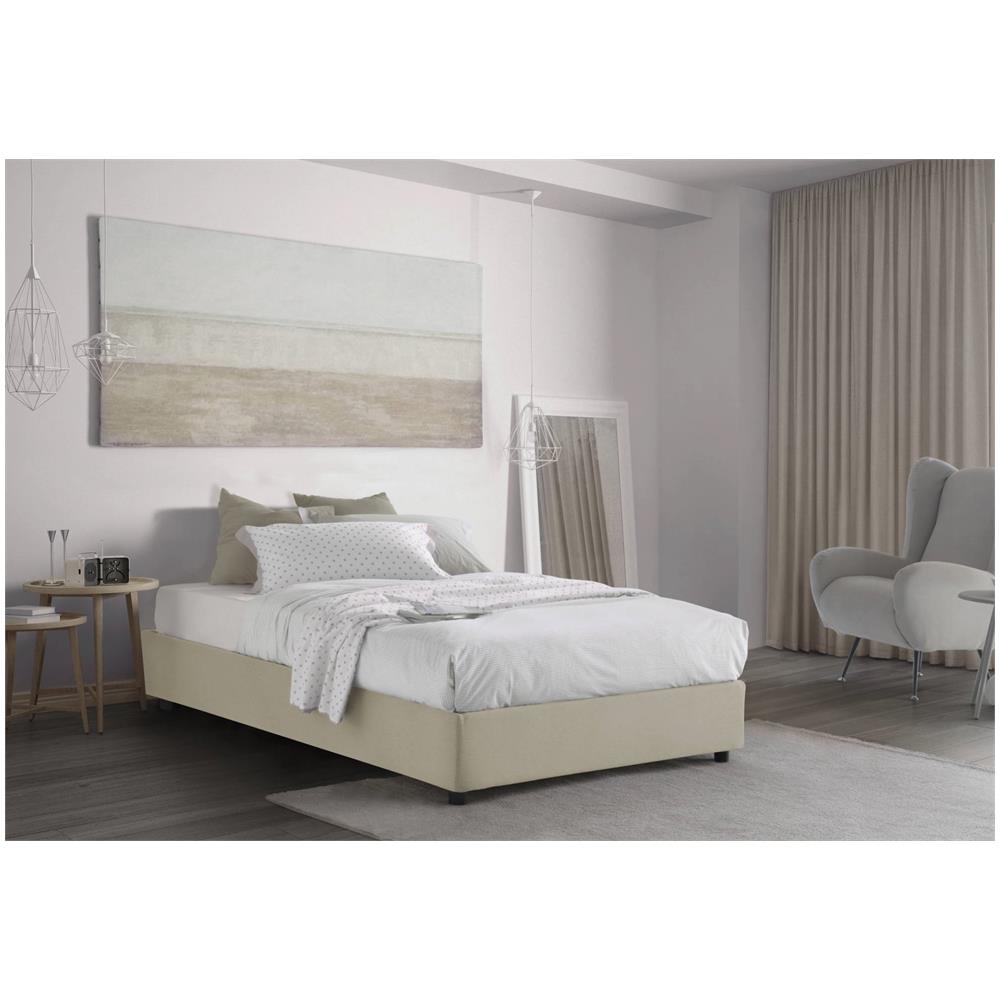Letto Piazza E Mezza Chiara, Letto Contenitore Con Rivestimento In Tessuto, 100% Made In Italy, Apertura Frontale, Con Materasso Cm 120x190 Incluso, Beige - Foto 1